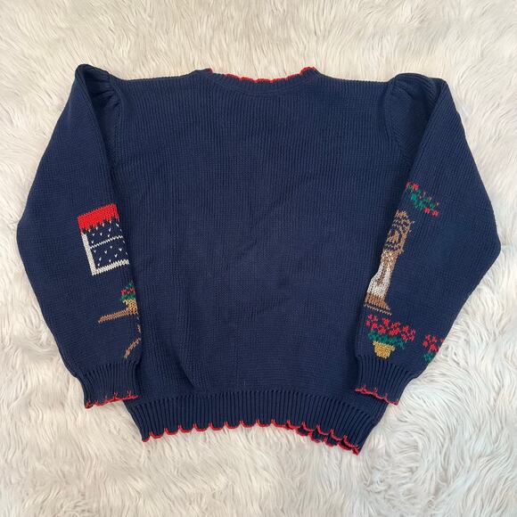 Vintage Christmas Cat Sweater Ugly Xmas Tree Dog Puff Sleeve Chunky Cardigan 90s - Picture 8 of 8